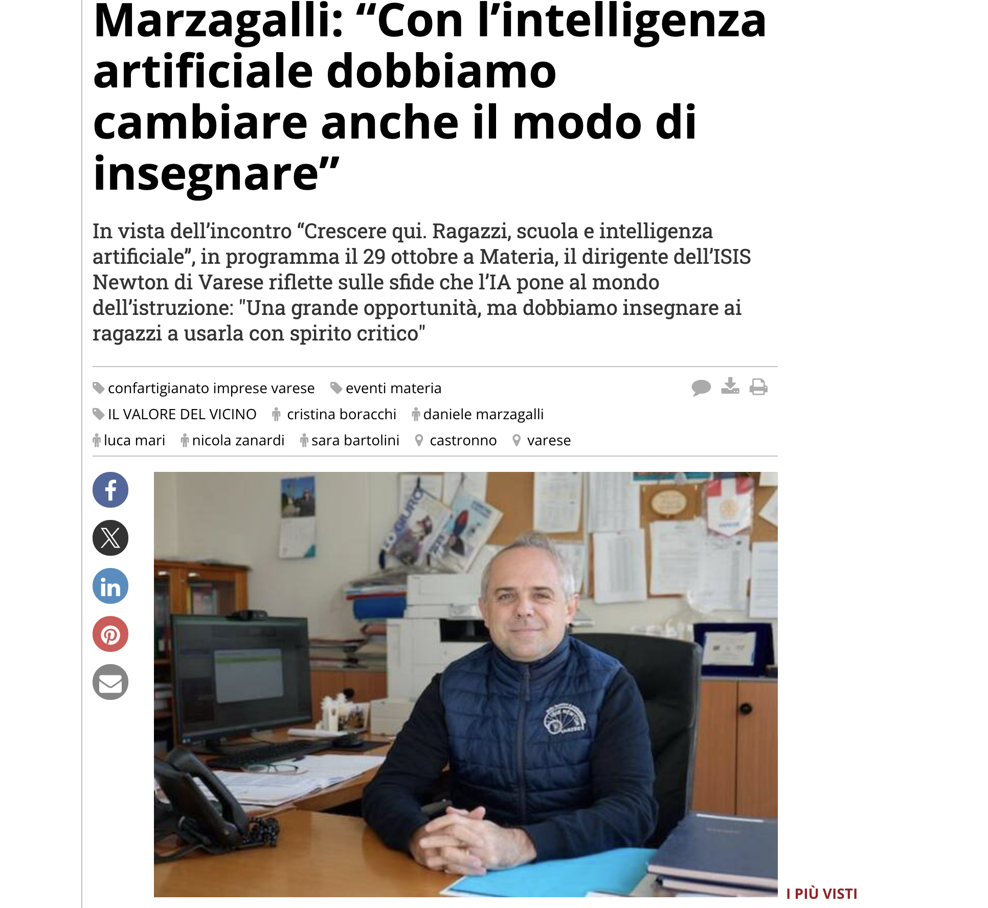 Marzagalli: “Con l’intelligenza artificiale dobbiamo cambiare anche il modo di insegnare”